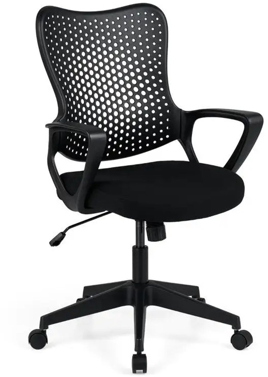 Dailygoods Ergonomische bureaustoel met armleuningen, gewatteerde kussen, vlinderrugleuning, zwart