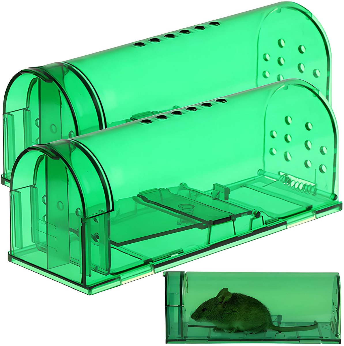 Dailygoods- Muizenval Levend 2 Stuks - Diervriendelijke Muizenval - Herbruikbare Muizenval - Luchtgaten voor Ventilatie - Geschikt voor Binnen/Buiten - Milieuvriendelijk en Duurzaam - Knaagdierval