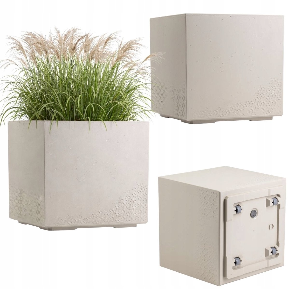 Betonnen Plantenbak op Wielen Beige 40x40cm - Stijlvol en Praktisch