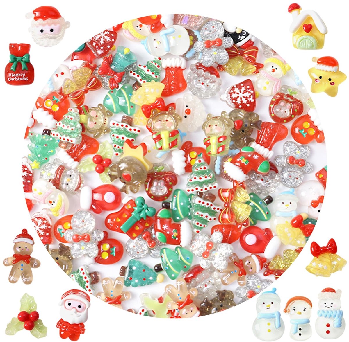 Dailygoods- Kerst Ornamenten 60 Stuks - Miniatuur Hars Hangers - Decoraties Kerstboomfiguren - Lichtgevend - Doe-het-zelf - Kunsthars - Kerstfiguren