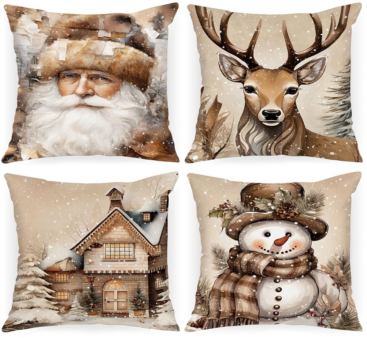 Dailygoods- Kussenhoezen 40 x 40 cm Set van 4 - Vintage Kerst Decoratief - Luxe Pluche - Kindvriendelijk - Huisdiervriendelijk - Onzichtbare Ritssluiting - Decoratieve Kussens