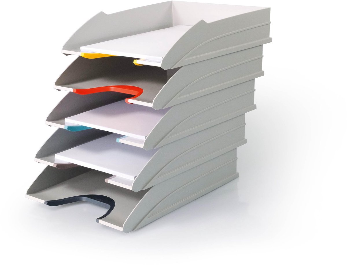 JHUBERS- Brievenbak A4 - Duurzaam opbergsysteem - 5 vakken - Wit met gekleurde gripzones - Archiefsysteem - Organisatie. - Documenthouder