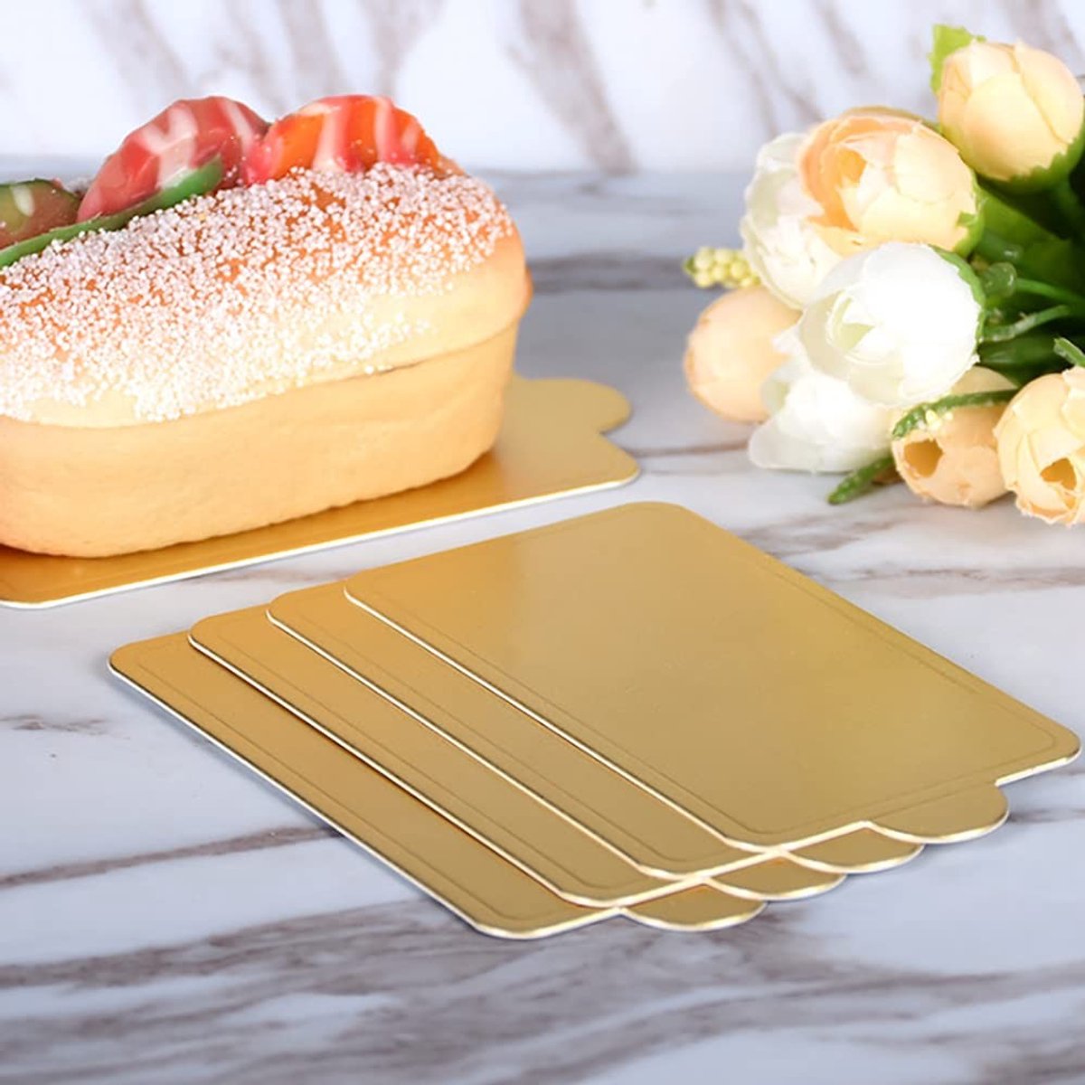 JHUBERS- Taartbodem 100 Stuks - Mini Vierkante Taartkarton - Gouden Taartonderlegger - Vetbestendig - Vriezerbestendig - Premium Karton - Taartplank