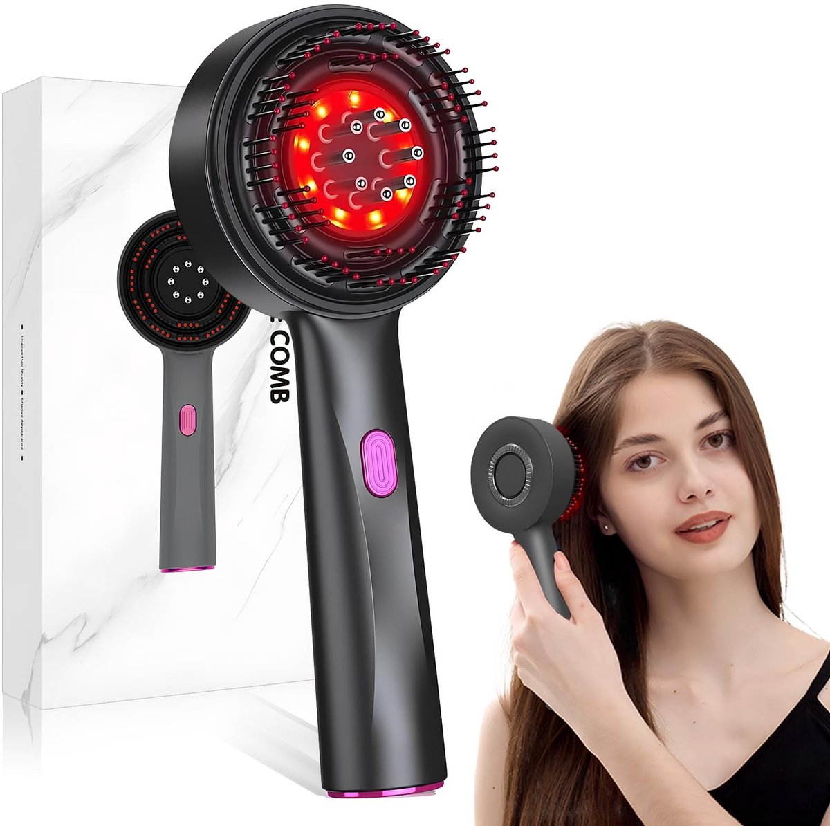 JHUBERS - Elektrische Hoofdhuidmassageborstel met Rood Licht