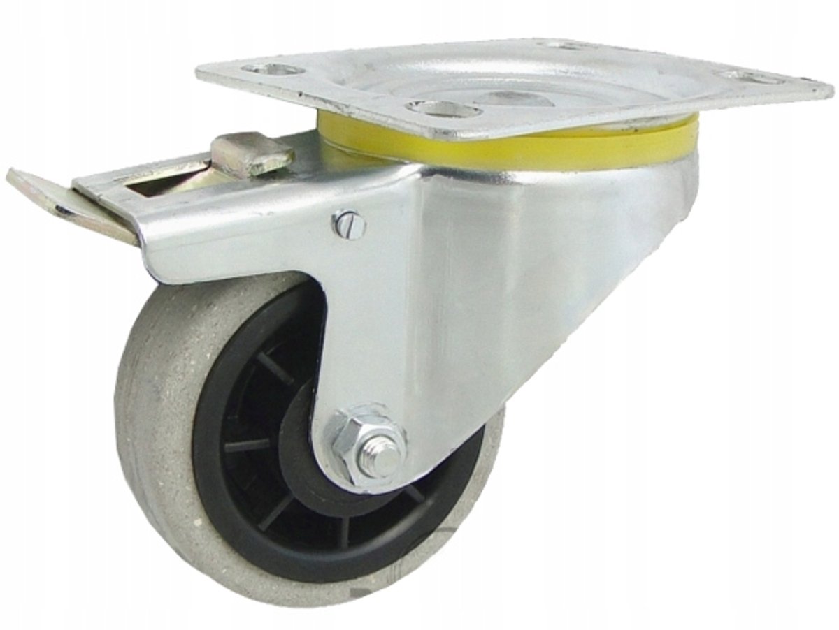 Zwenkbaar Wiel met Rem 80mm Rubber-Kunststof 50kg