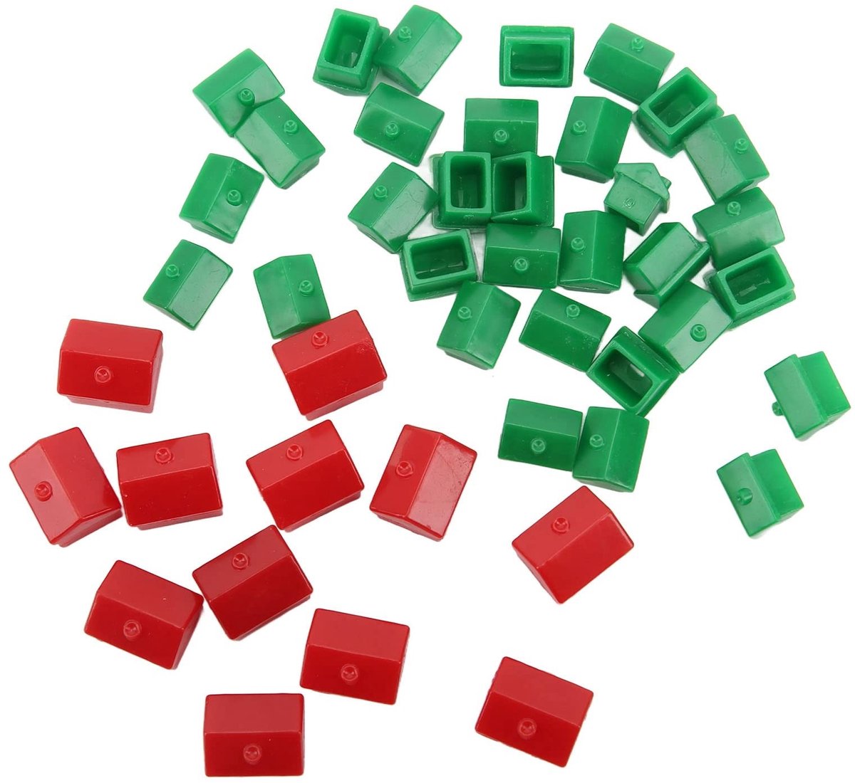 JHUBERS- Hotelspel Vervangingsstukken - 12 Rode Huizen / 32 Groene Huizen - Accessoires - Spelplezier - Lichtgewicht Plastic - Spelstukken
