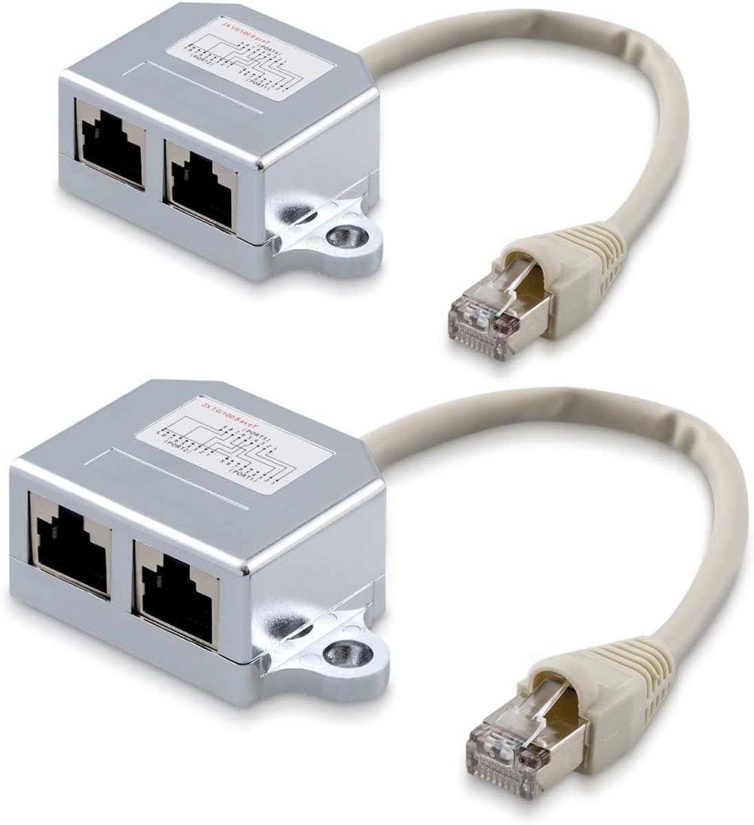 kwmobile 2x netwerkkabel splitter - Adapter met 2 poorten - 1x RJ45 naar 2x RJ45 (Cat5/Cat6) - Verdubbelaar LAN-aansluiting - RJ45 koppelstuk
