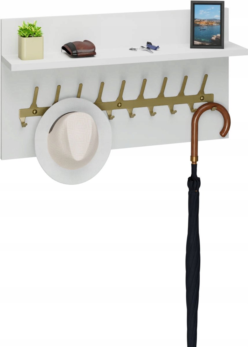 Wandkapstok Loft 70cm met Plank - Goud & Wit