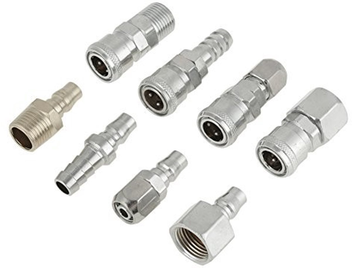 JHUBERS- Luchtkoppeling Set - 8 Stuks - BSP 1/2 Inch - Snelle Aansluiting - Industrieel Type C - IJzer (verzinkt) - Gewicht 515g - Luchtverbinding