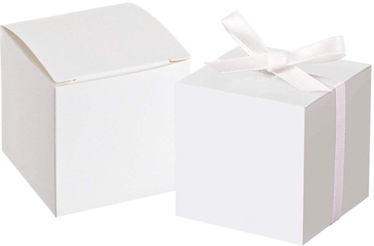 JHUBERS- Geschenkdoosjes met Strikken - Witte Dozen - Karton - 5 x 5 x 5 cm - 50 Stuks - Perfect voor Bruiloft/Feest - Cadeaudozen