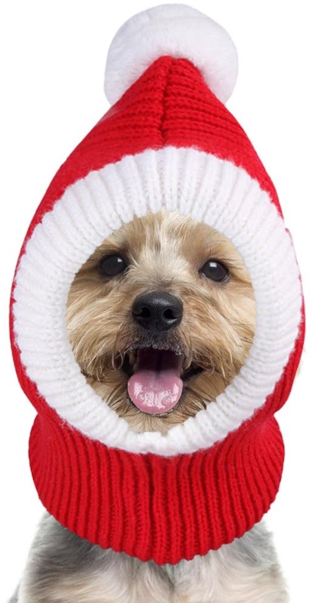 JHUBERS- Kerstmuts Warm - Gebreide Wintermuts - Snood voor Honden - Oorbescherming - Voor Kleine/Middelgrote Honden - Semi-ingesloten Dekking - Hondenmuts