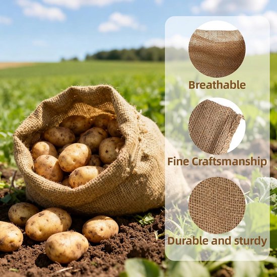 Grote Jute Zakken - Natuurlijke Stoffen Zakken - Tuinieren En Opslag - Biologisch Afbreekbaar Materiaal - 100 x 60 cm — afbeelding 3