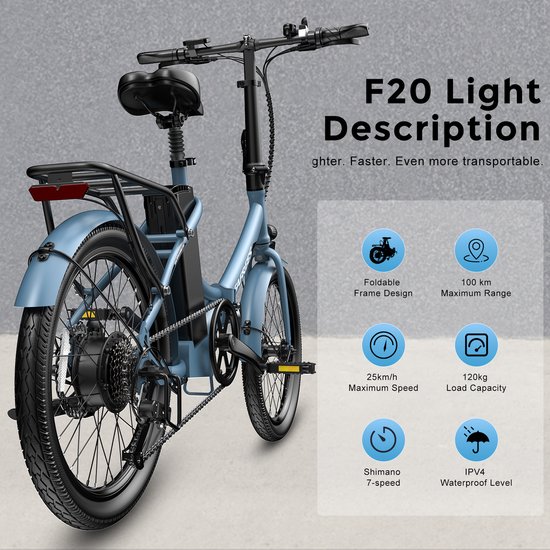 FAFREES F20 Light Opvouwbare Elektrische Fiets - 36V 20Ah Accu, 100km Bereik, 20" Banden, 7-Speed Shimano Groen van FAFREES — afbeelding 4