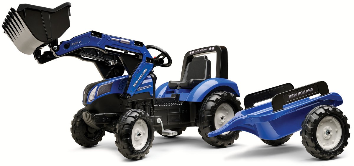 Falk New Holland Tractor met Shovel - Traptractor - blauw - met aanhanger