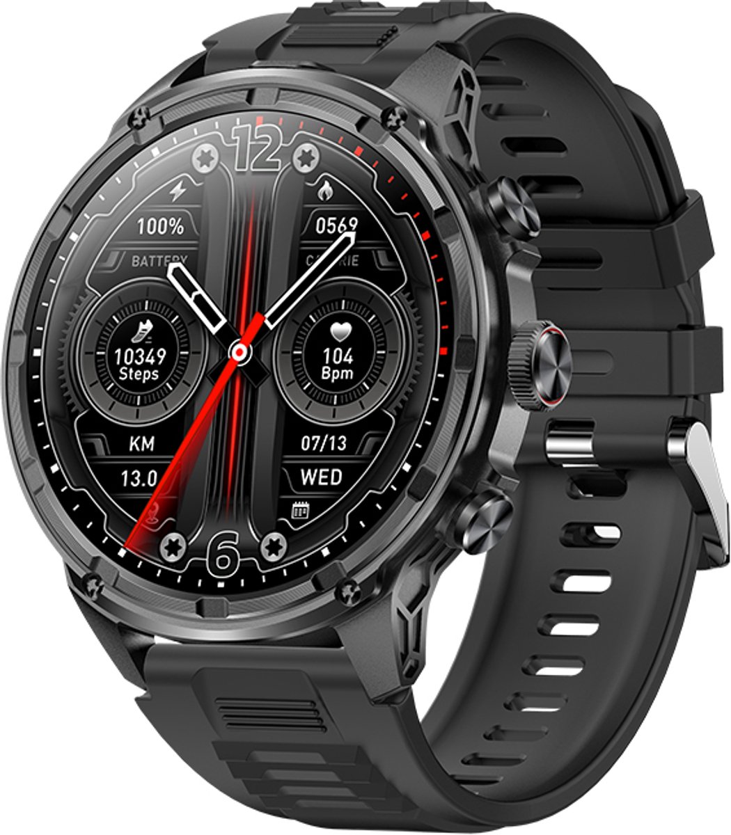 WizBay Premium Select® 1.85 Sport Smartwatch – Dames & Heren – Bluetooth Bellen – Hartslagmeter – Bloeddrukmeter – O2 Zuurstofmeter – 60+ Sportmodi – LED Zaklamp – IP68 Waterdicht – FitCloud Pro – Android & iOS - Zwart