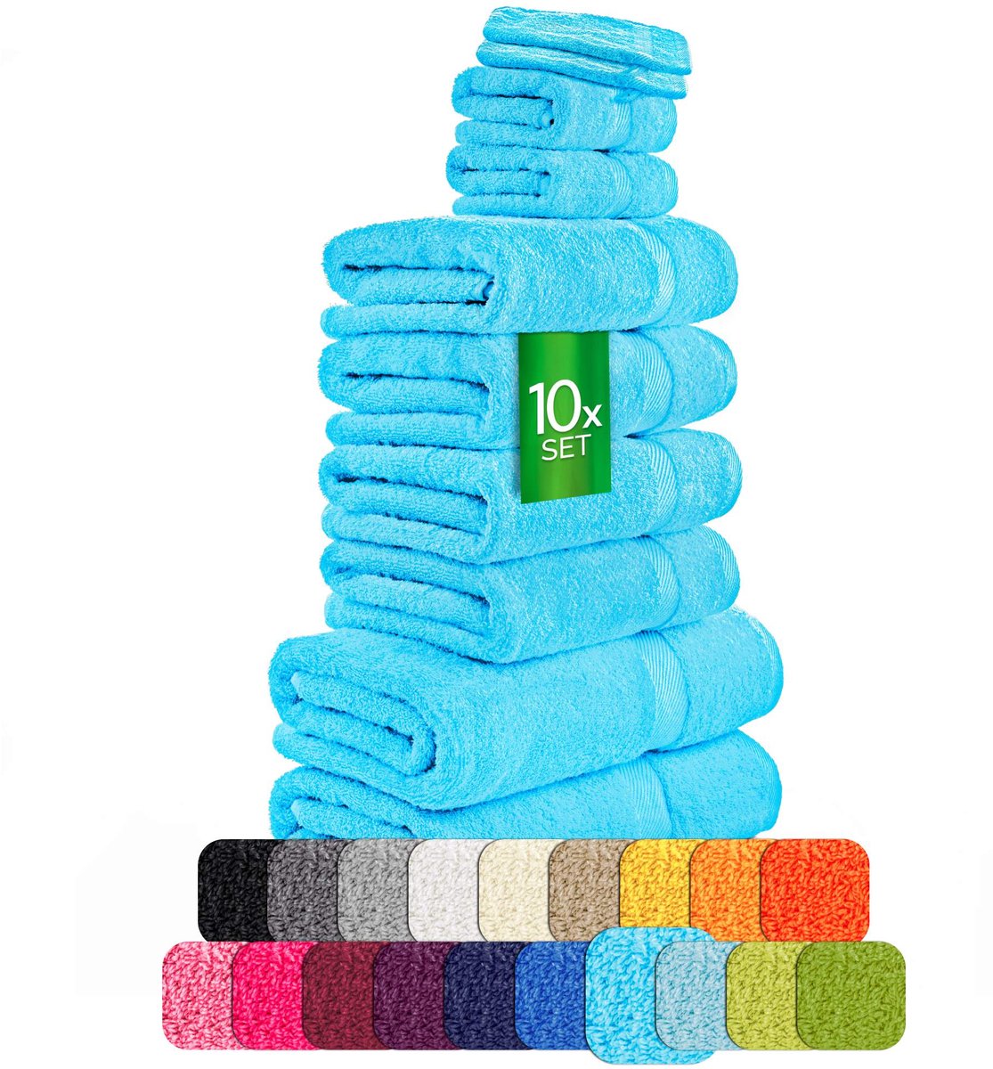 etérea Carli handdoekenset 10-delig – turquoise – 100% katoen – 500 g/m² – OEKO-TEX Made in Green