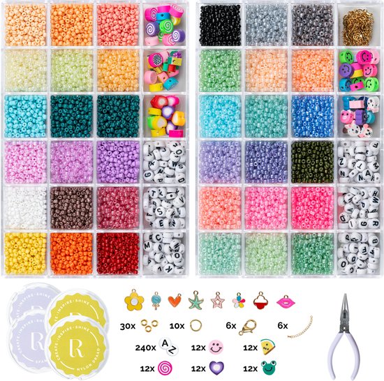 Richly® Kralen set Creative Duo - Armbandjes maken meisjes - 9000+ kralen - gratis E-BOOK - Complete set & Premium verpakking - Sieraden Maken Volwassenen - Letterkralen - Kralen ketting - Bedels & Gouden RVS-accessoires - Knutselen meisjes