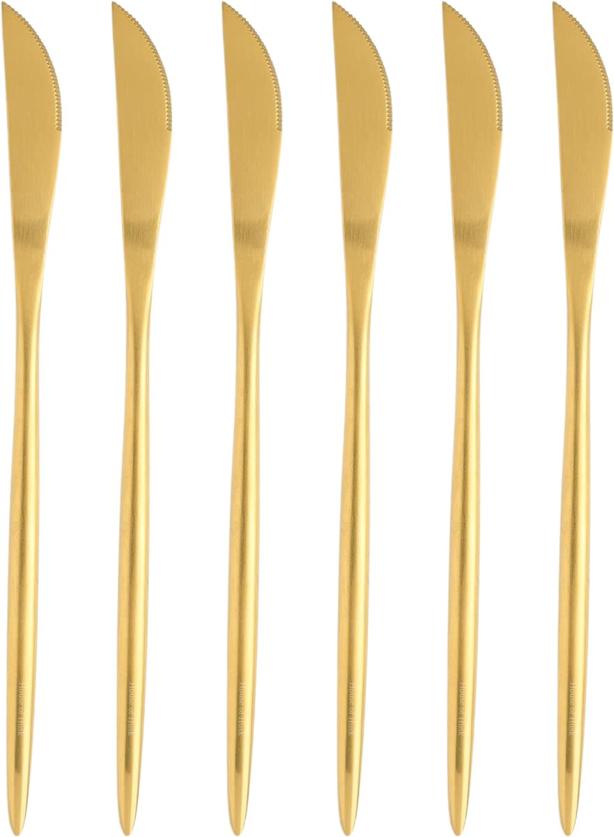 House of Husk Matte Botermesjes Set - Goud - RVS - Botermes - Smeermessen - Tapas Mesjes - 6 Stuks