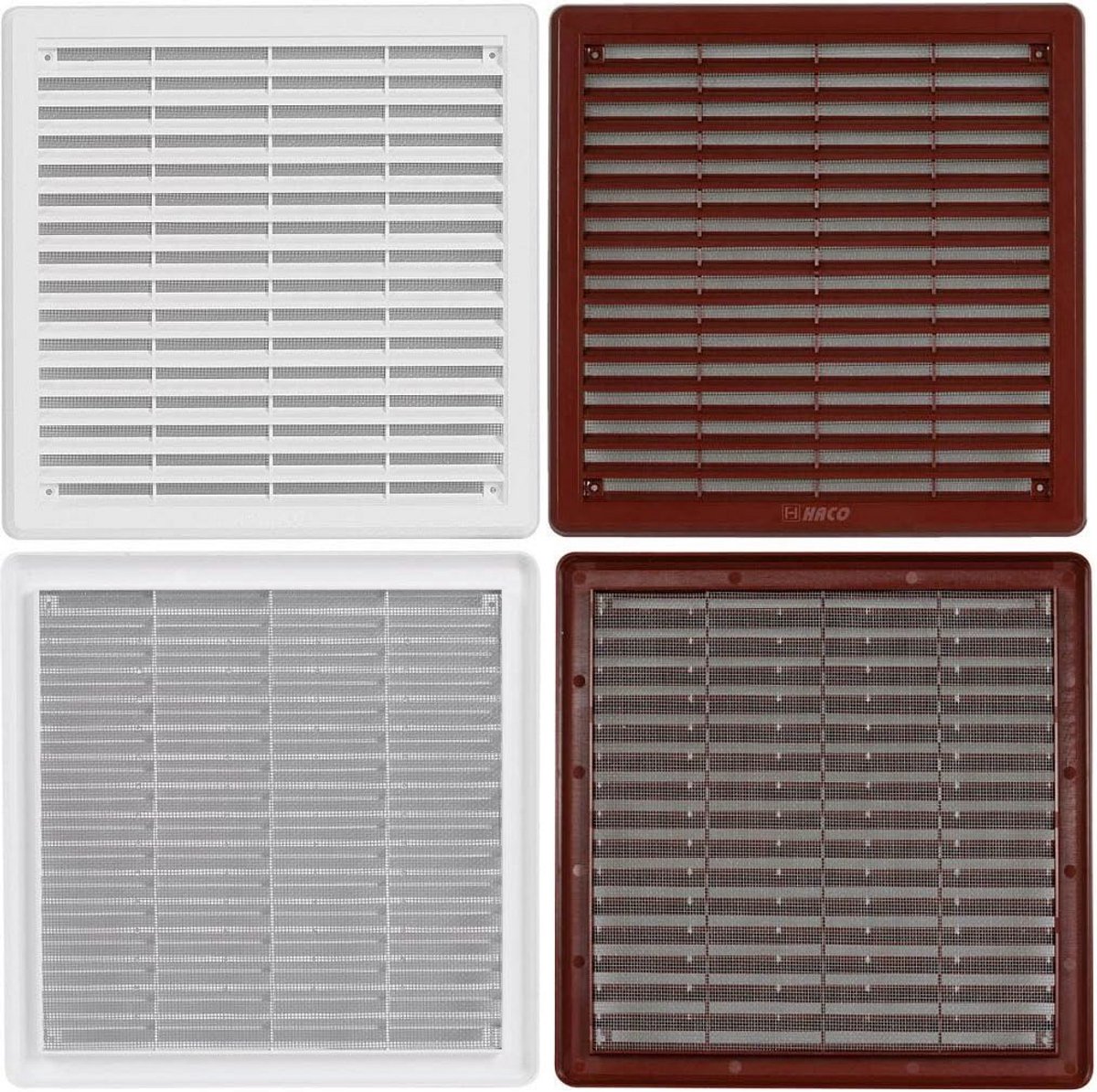 Ventilatierooster - Afvoerlucht rooster - Luchtcirculatie verbeteren - Geïntegreerd insectennet - 250 x 250 mm - Wit