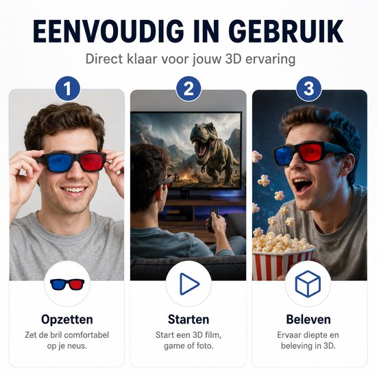 BukkitBow - Universele 3D Bril - Rood/Blauw - Anaglyph 3D Film en Game Bril