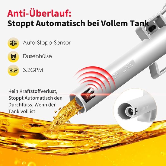 Elektrische Brandstofpomp 12V & USB-C – Automatische Overhevelpomp met Auto Stop – 12L/min Draagbare Benzine-, Diesel- & Kerosinepomp – Inclusief Slang en 4 Adapters voor Auto, Boot & Caravan — afbeelding 4
