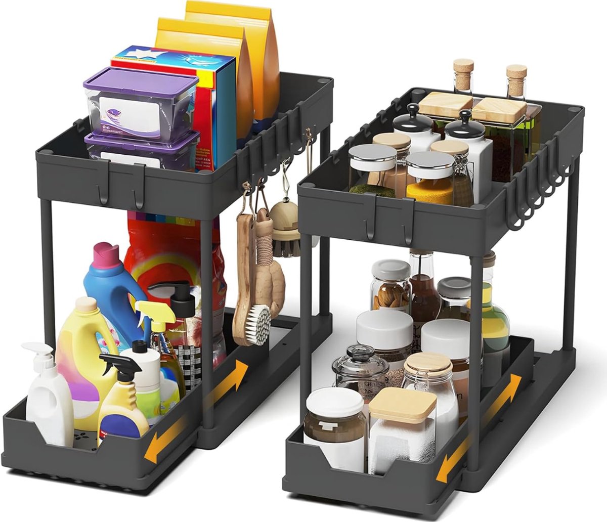 SNJY® Gootsteenkast Organizer - Keukenkast Organizer - Aanrecht Organiser - Keuken Organizer - 2 Stuks - 35,5L x 21B x 32,5H cm - Zwart