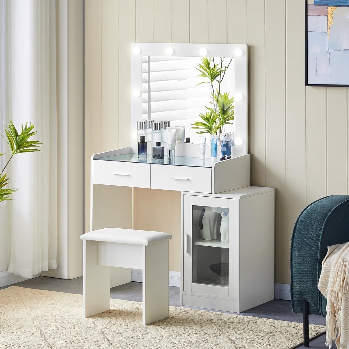Kaptafel met Spiegel - Make-up tafel Kapmeubel - Make-up aanbrengen - Verstelbare LED-verlichting - 80 x 40 x 140 cm