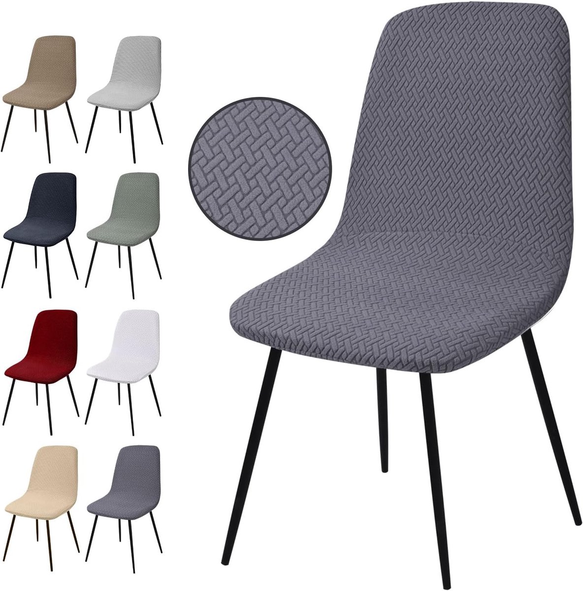 PromoHome Universele Jacquard Stretch Stoelhoezen Set van 4 - Wasbare Eetkamerstoelhoes met Luxueus Patroon, Anti-Vlek Bescherming voor Eetkamer, Hotel, Banket en Feest (T-Grijs)