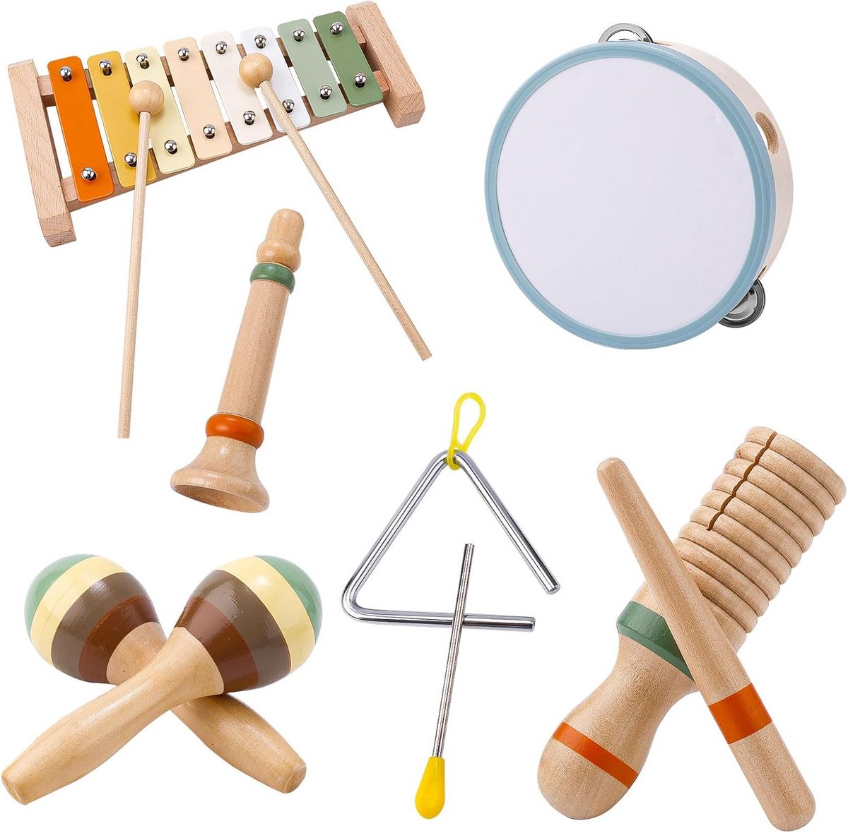 Baby Muziekinstrumenten Set - Houten Percussie - Muziek Educatie - Montessori Speelgoed - 228 cm - Veelkleurig