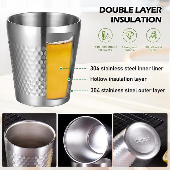 5x Stapelbare RVS Bekers 300ml - Dubbelwandig & Isolerend - Onbreekbaar voor Camping en Borrel — afbeelding 3