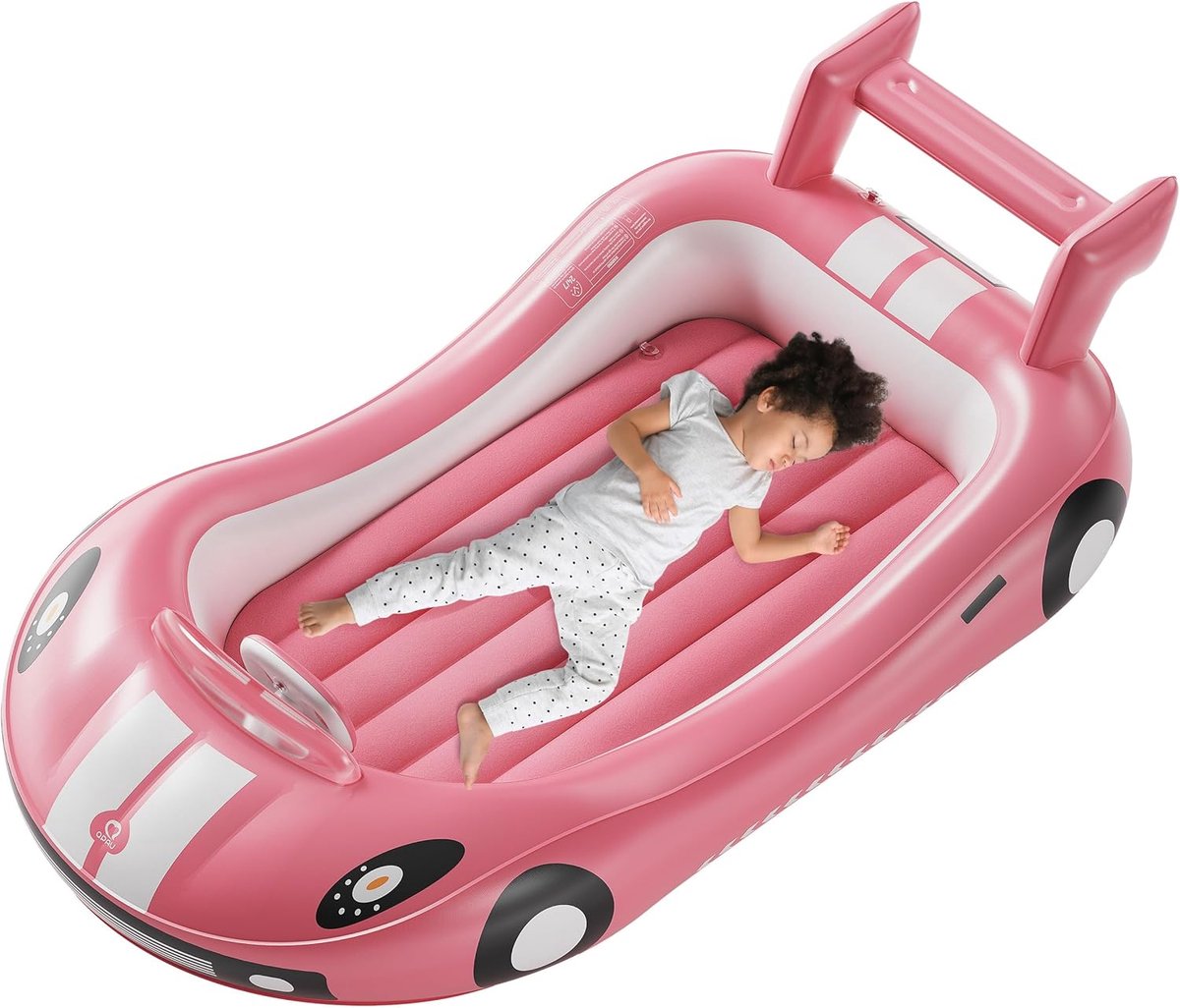 Opblaasbaar kinderbed - Peuter reisbed - Kamperen en reizen - Raceauto ontwerp - 202 cm - Roze