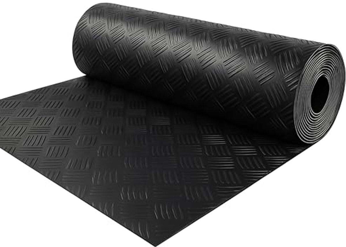 Rubberen ribbelmat - Vloerbescherming - Werkplaats Vloer - Antislip textuur - 10 x 100 cm - Zwart