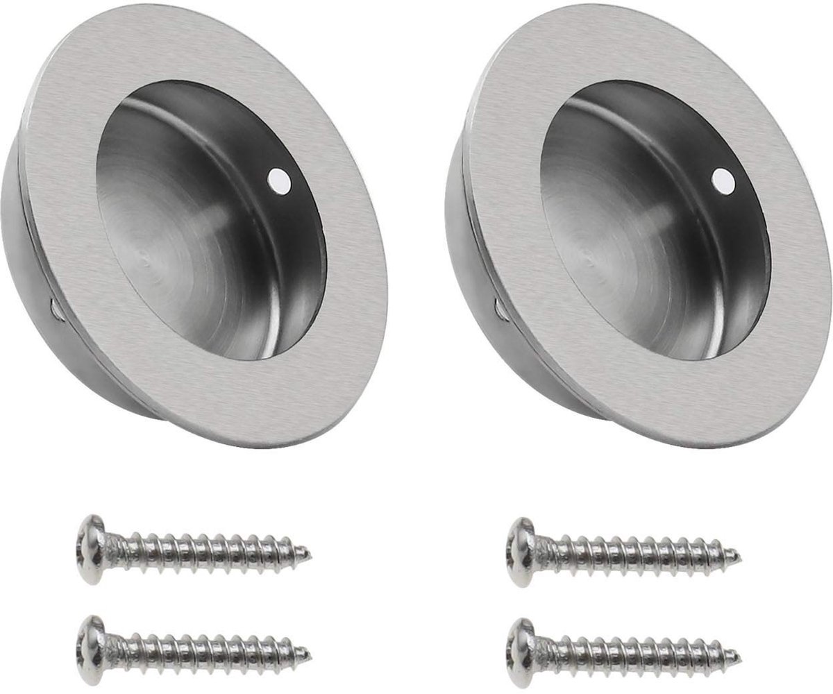 Dailygoods- Inbouwhandgrepen 2 Stuks - Ronde Verzinkbare Handgreep - Geborsteld 304 Roestvrij Staal - Schuifdeur/Kast - 50mm Buitendiameter - Minimalistisch Ontwerp - Trekhandgreep