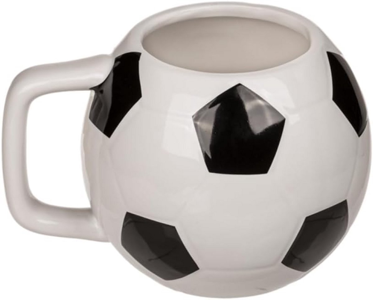Mok voetbal - Koffiebeker - Drinken Genieten - Aardewerk Materiaal - 12 x 9 cm - Wit