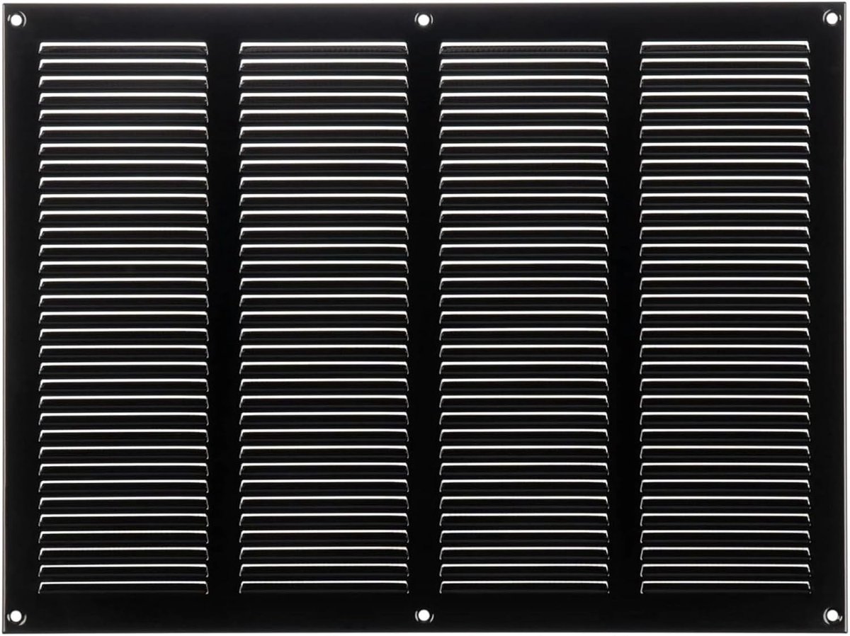Ventilatierooster Plaatstaal - Knaagdierbescherming Weerrooster - Toevoer Afvoerlucht - Intern Knaagdierennet - 400x300 mm - Zwart