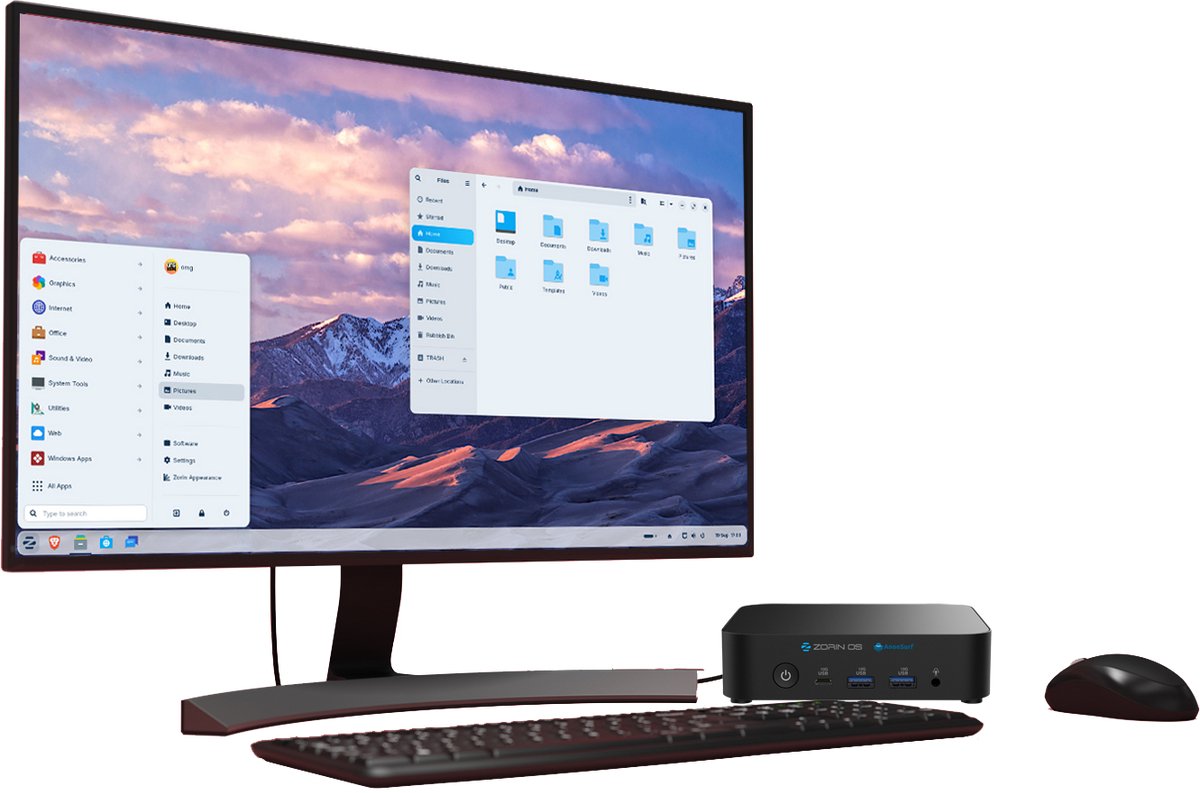 Zorin OS Linux Privacy Mini Computer + monitor 24" met Anonymity (anti-chatcontrol-sleepnetwet)