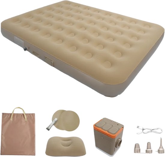 Damenzo - Opblaasbed - Luchtbed - Luchtbed met ingebouwde pomp - Luchtbed 2 persoons - LED verlichting - 200x150x25 cm - Beige van Damenzo — afbeelding 5
