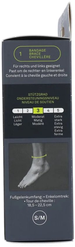 Verpakking met maattabel en afbeelding van een enkel.