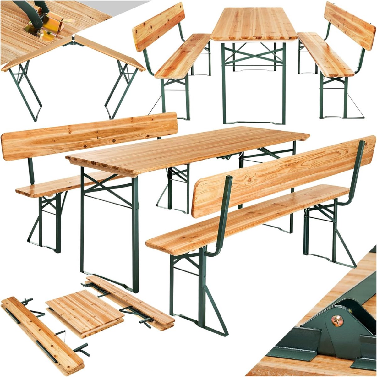 QIN® Biertafel - Biertafels - Biertafelset - Bruin - 170cm x 69cm x76cm