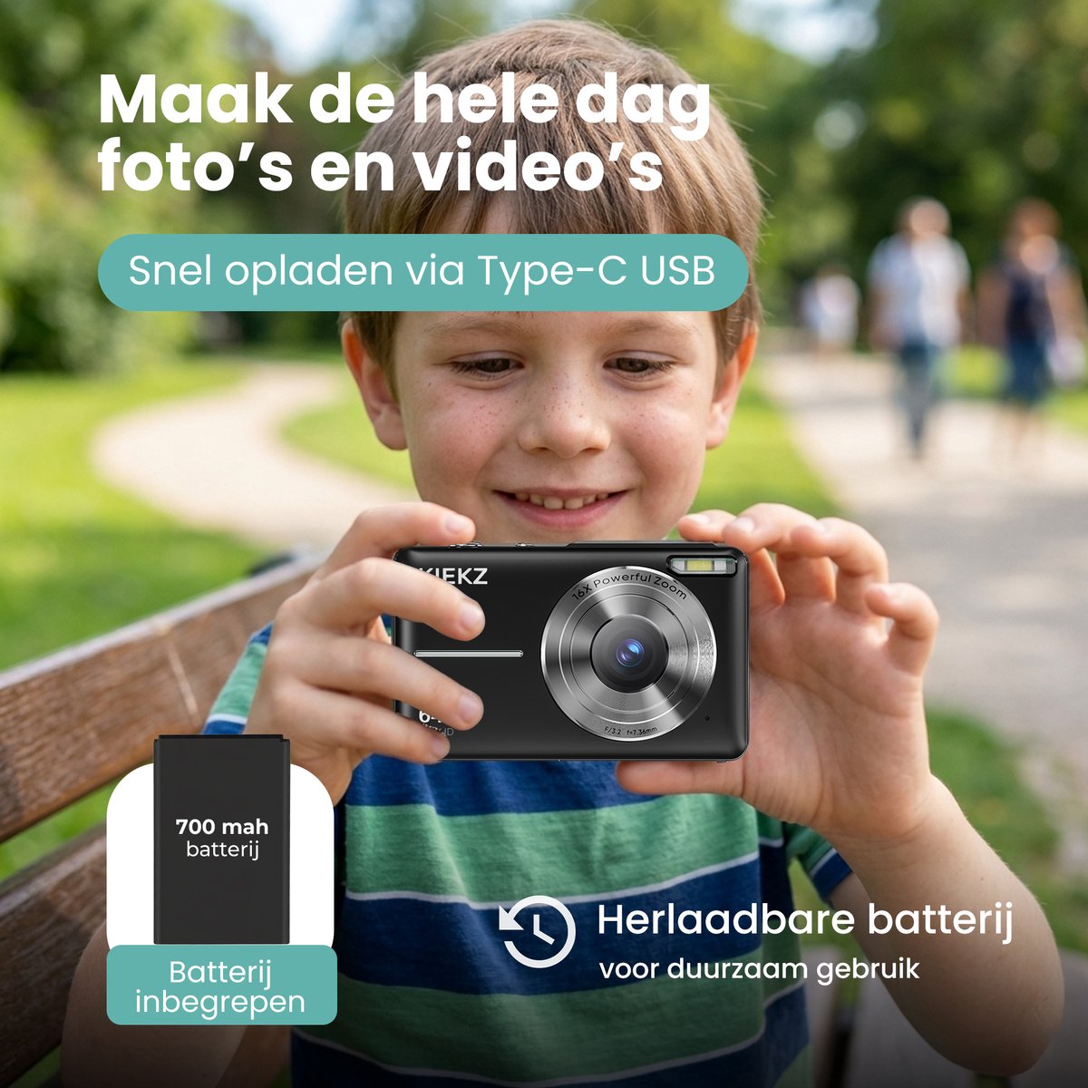 Kiekz Digitale Camera 64MP - Fotocamera Full HD - Compact Camera - Fototoestel - Autofocus - Ideaal voor Kinderen en Beginners - Inclusief 32GB SD Kaart - Zwart – foto 4