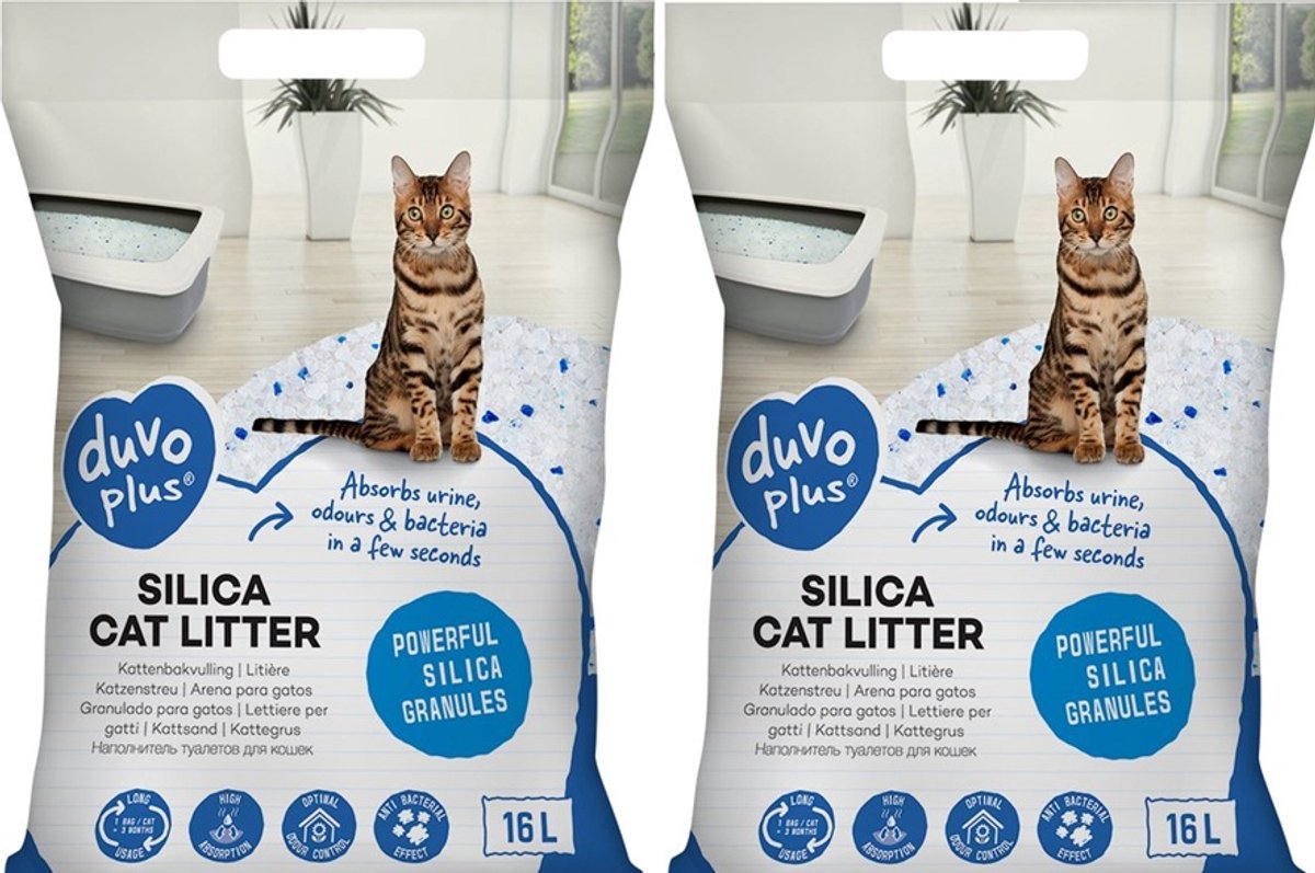 Kristal Kattenbakvulling Premium Silica – 2 x 16 Liter – Extra Absorberend – Geurcontrole – Stofarm – Voordeelverpakking 32 Liter