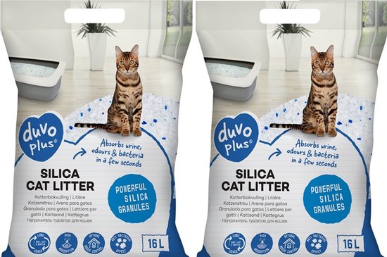 Kristal Kattenbakvulling Premium Silica – 2 x 16 Liter – Extra Absorberend – Geurcontrole – Stofarm – Voordeelverpakking 32 Liter