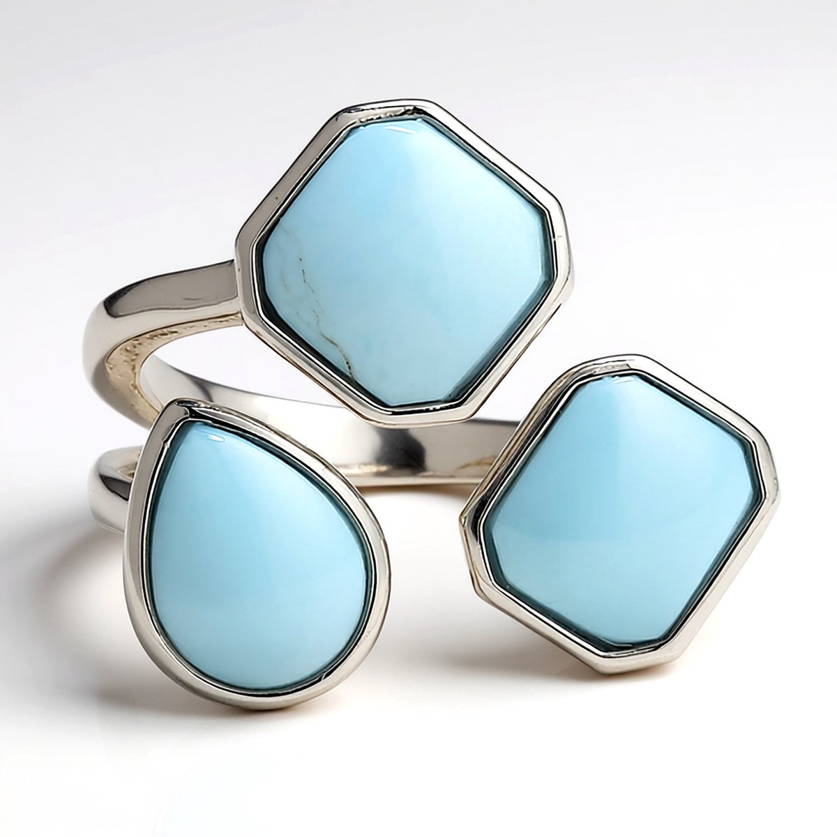 Cavill - 925 Sterling Zilveren Ring - 3,7 Karaat Blauwe Larimar - Peervorm & Achthoek Cabochon Edelsteen - Moderne Bezel Ring - Dominicaanse Sieraad