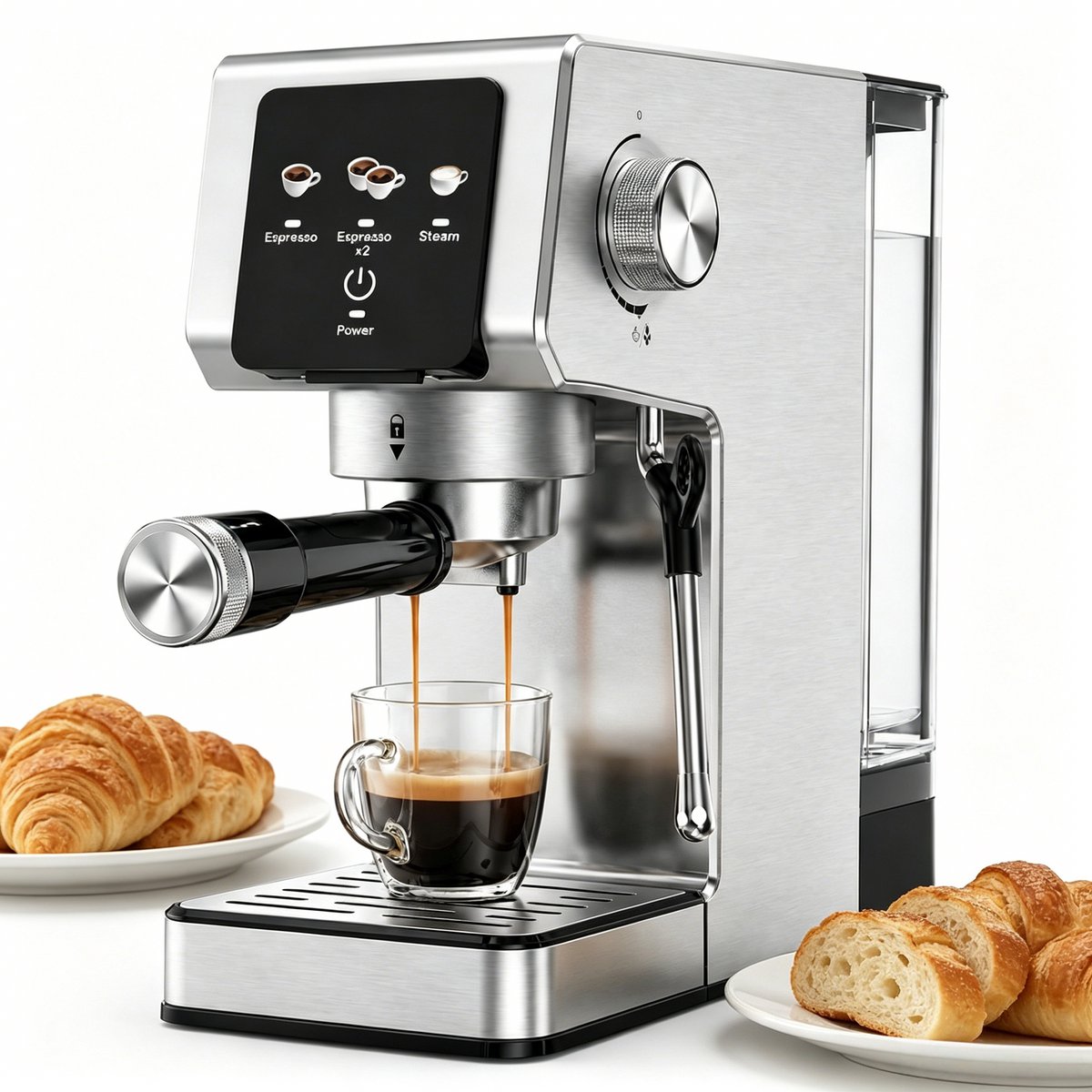 Espressomachine - Koffiemachine voor thuis -20 Bar - Koffiemachine met Stoompijpje, Kopjeswarmhoudplaat & RVS Behuizing - Voor Thuis Gebruik