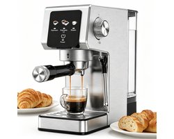 Espressomachine - Koffiemachine voor thuis -20 Bar - Koffiemachine met Stoompijpje, Kopjeswarmhoudplaat & RVS Behuizing - Voor Thuis Gebruik