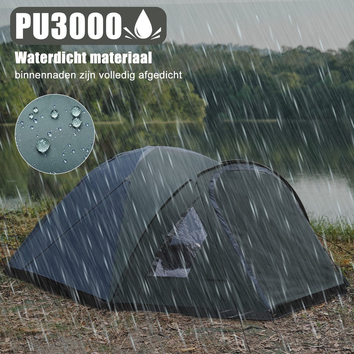 CALIYO camping tent - 3-4 Person - 310x240x130cm - Waterdicht 3000 mm - Koepeltent met verduistering - snel opzetten - voor Outdoor Kampeer – foto 4