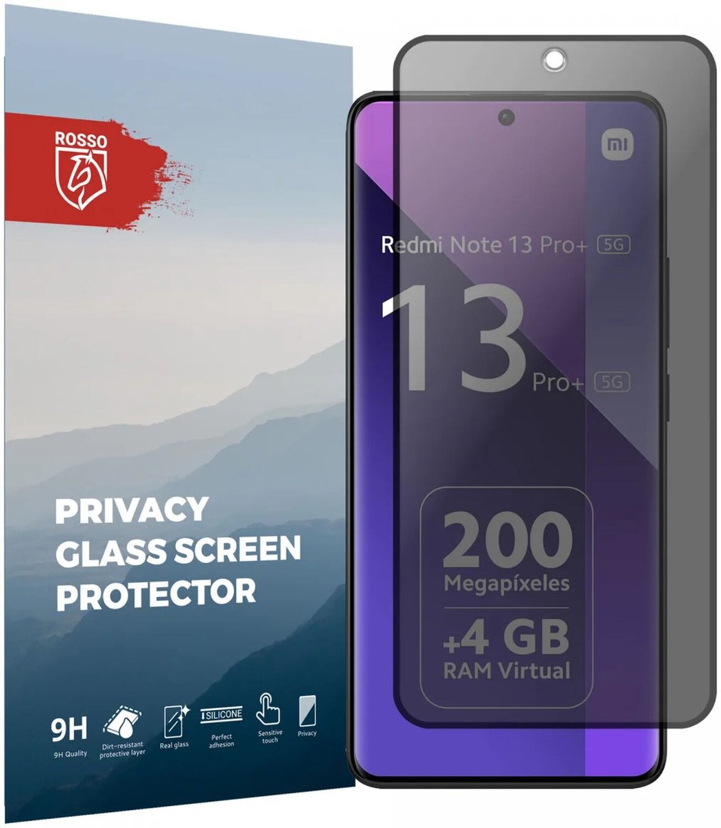 Rosso Privacy Screen Protector Geschikt voor de Xiaomi Redmi Note 13 Pro Plus - 9H Gehard Glas - Case Friendly Tempered Glass - Eenvoudige Installatie