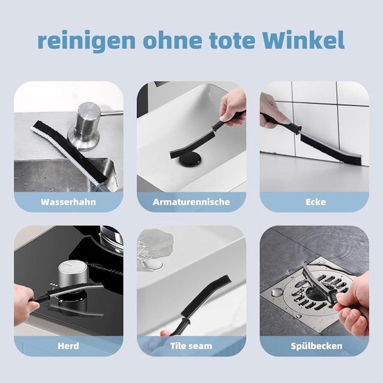 Hoekreinigingsborstel - Voegenborstel - Spleten Schoonmaken - Gebogen Borstelkop - 23 cm Lengte - Zwart — afbeelding 5