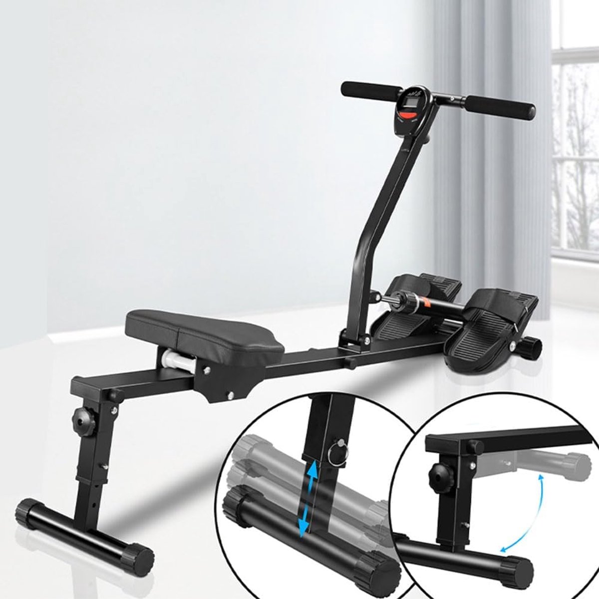 Roeitrainer Opvouwbaar - Fitnessapparaat Cardio - Thuis Trainen - 12 Weerstandsniveaus - Stil - Zwart