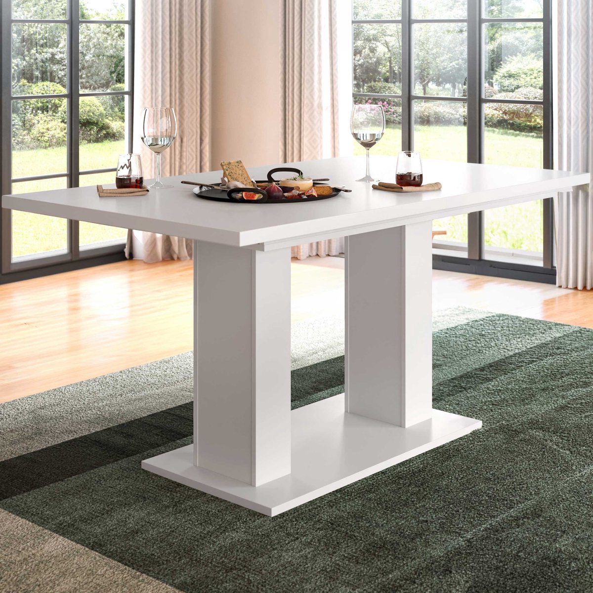 Uittrekbare Eettafel Motion Emob - Spaanplaat - 150-190x76x90 Cm - Wit